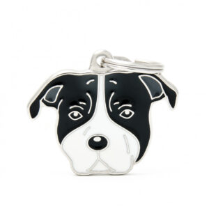 Nimilaatta kaiverruksella - koirarotu-nimilaatta amerikanstaffordshirenterrieri mustavalkoinen