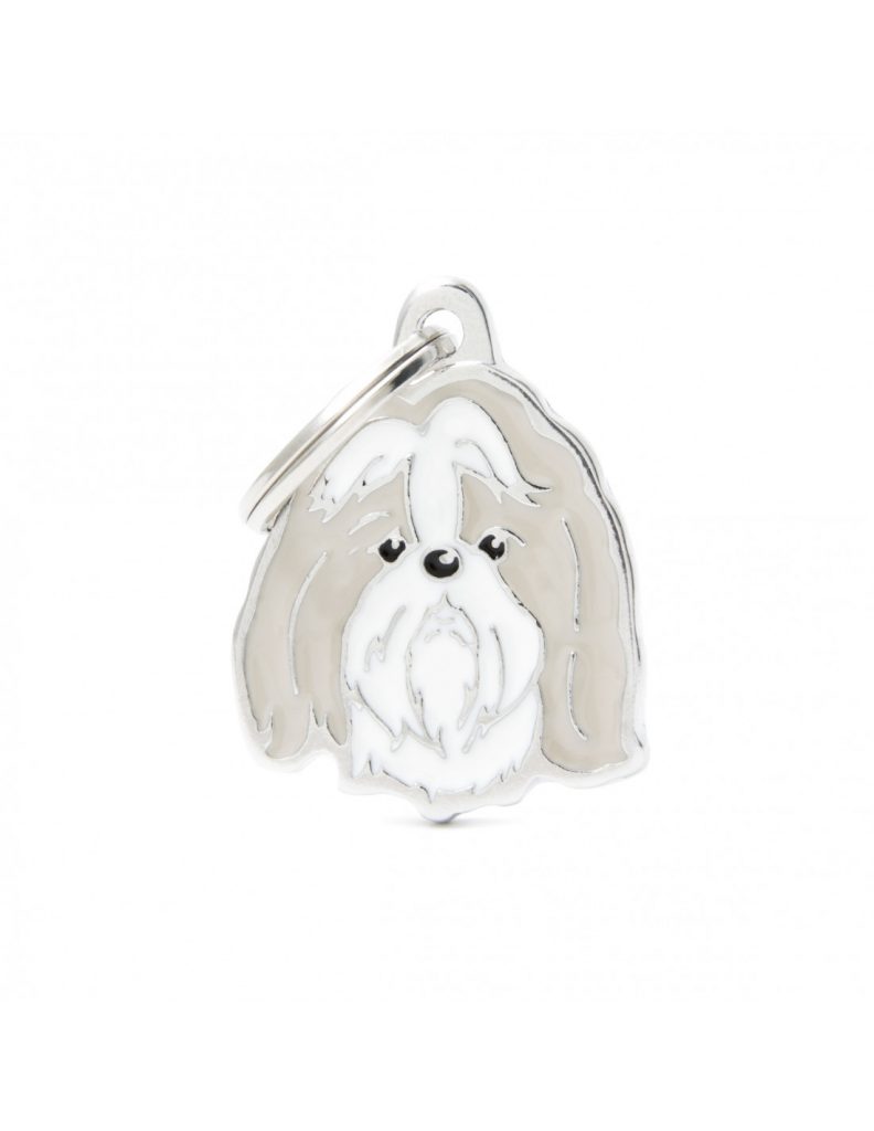 Nimilaatta - Shih tzu, harmaa Nimilaatta kaiverruksella - koirarotu-nimilaatta shihtzu harmaavalkoinen